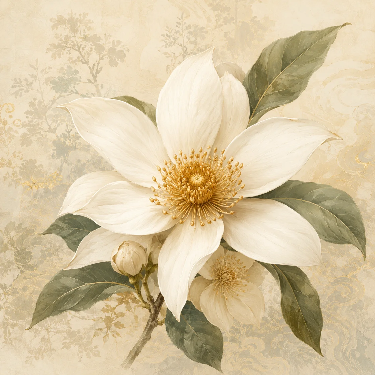 White Kantkaw flower with golden heart in the Entrancia Founding World style