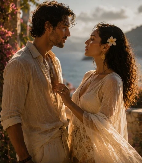 Couple recognising one another at close range